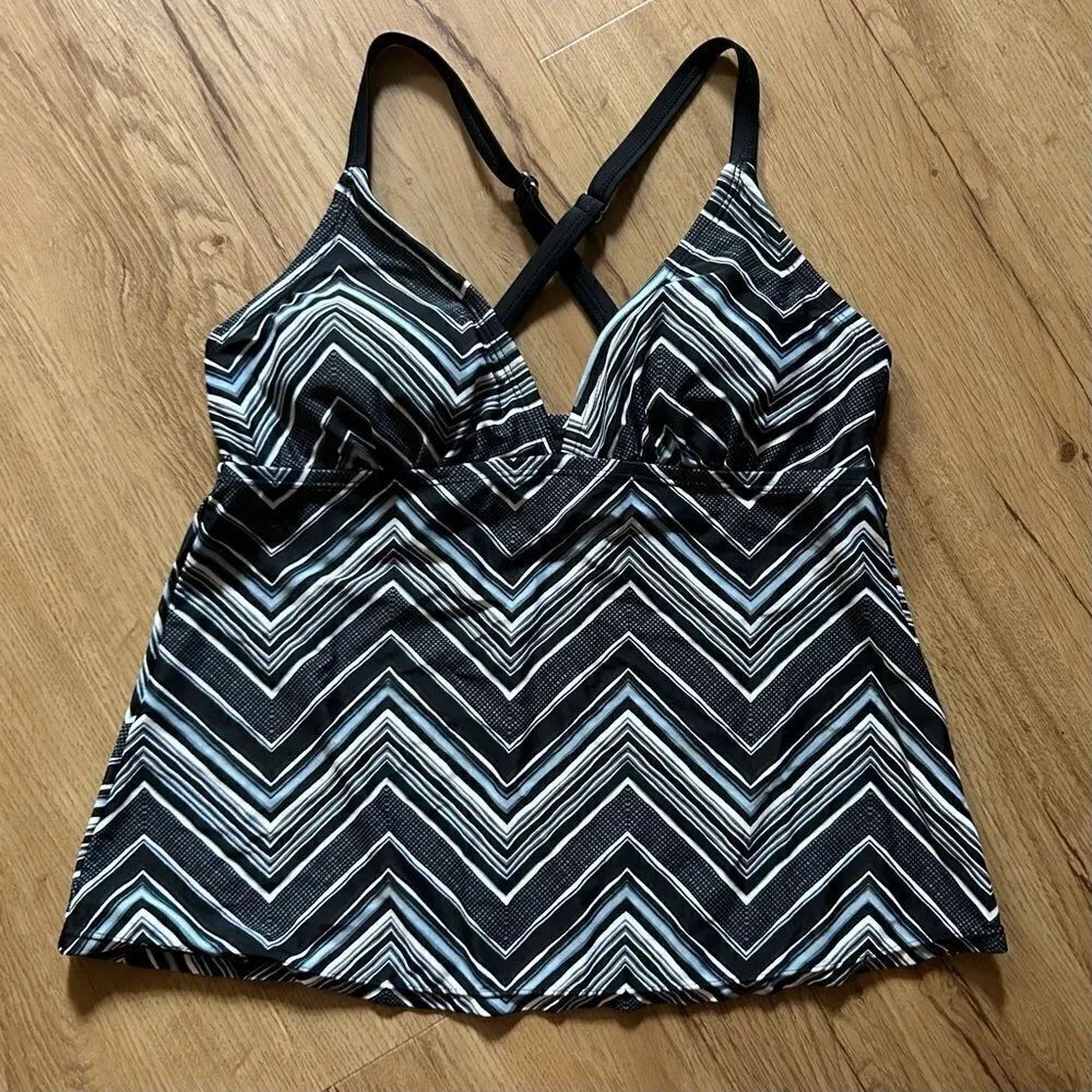 Vintage Mossimo Swim Tankini Top // blue striped 2000s y2k babydoll cami